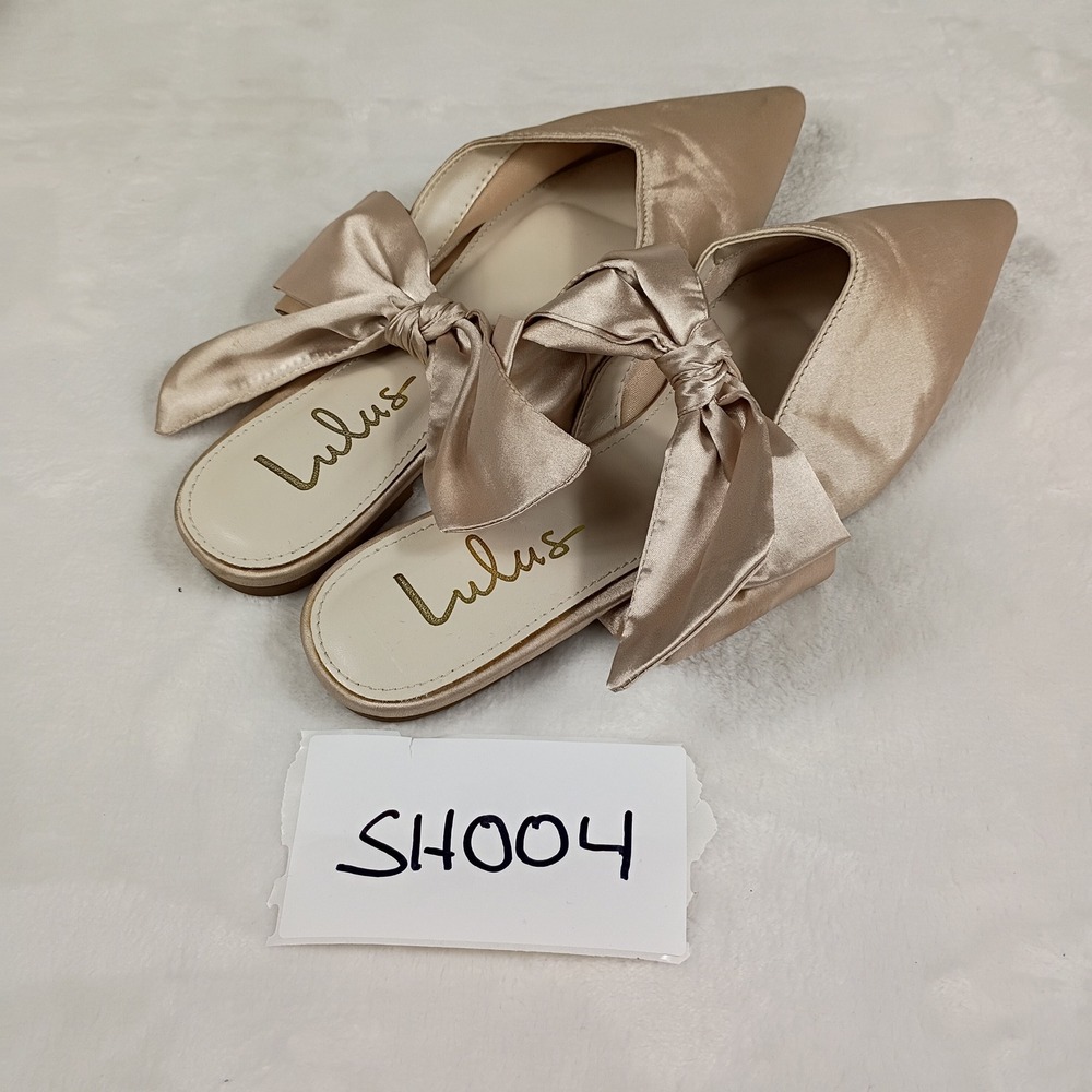 Lulus Mule Flats Womens 6.5 Champagne Satin Bow Pointed Toe Slides - Picture 7 of 7